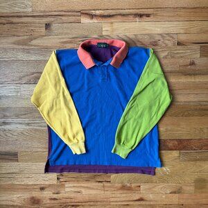 Vintage Multicolor J Crew Rugby Polo Shirt Mens Large